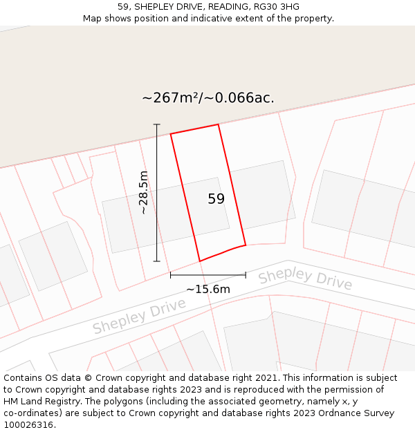 59, SHEPLEY DRIVE, READING, RG30 3HG: Plot and title map