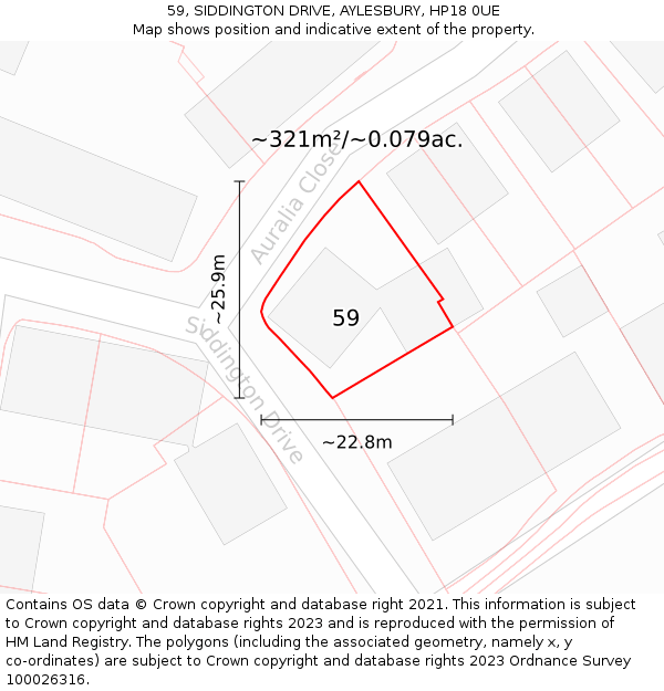 59, SIDDINGTON DRIVE, AYLESBURY, HP18 0UE: Plot and title map