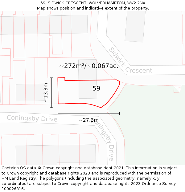 59, SIDWICK CRESCENT, WOLVERHAMPTON, WV2 2NX: Plot and title map