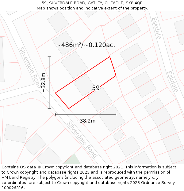 59, SILVERDALE ROAD, GATLEY, CHEADLE, SK8 4QR: Plot and title map