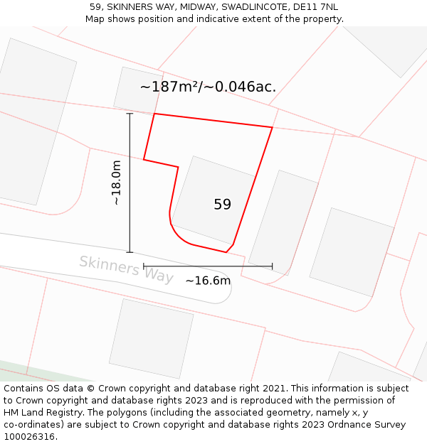 59, SKINNERS WAY, MIDWAY, SWADLINCOTE, DE11 7NL: Plot and title map
