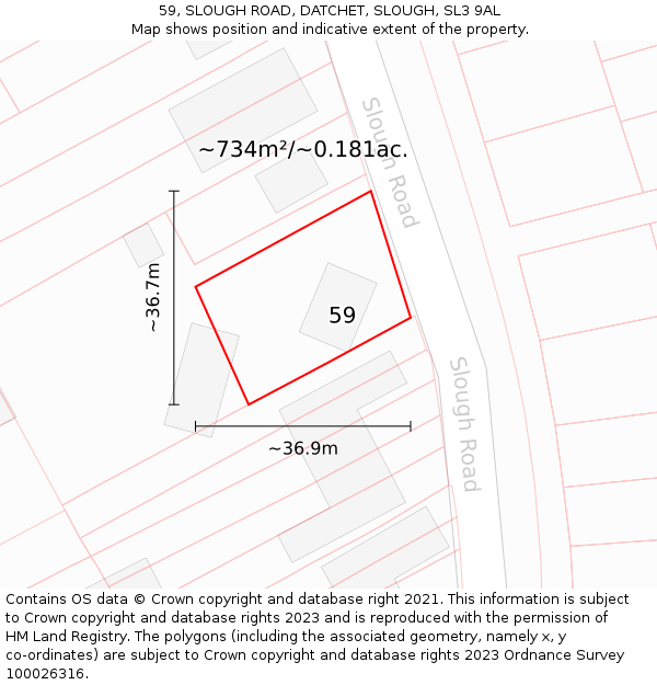 59, SLOUGH ROAD, DATCHET, SLOUGH, SL3 9AL: Plot and title map