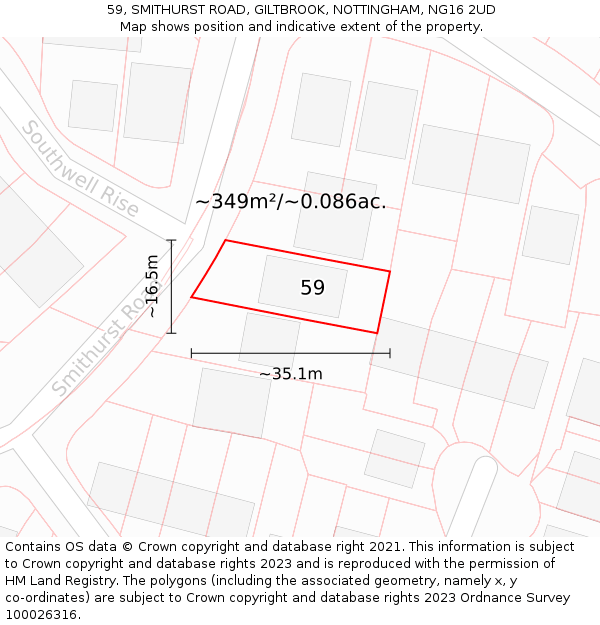 59, SMITHURST ROAD, GILTBROOK, NOTTINGHAM, NG16 2UD: Plot and title map