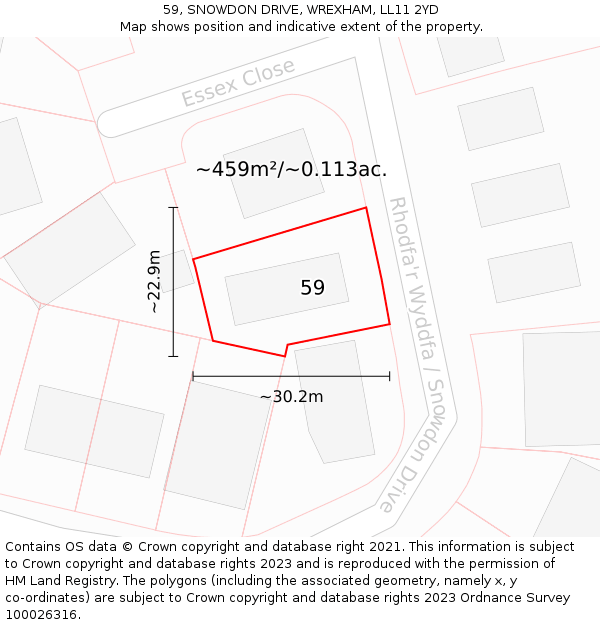59, SNOWDON DRIVE, WREXHAM, LL11 2YD: Plot and title map