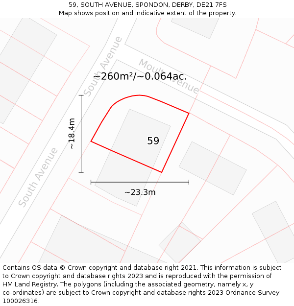 59, SOUTH AVENUE, SPONDON, DERBY, DE21 7FS: Plot and title map