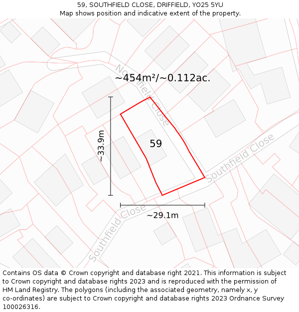 59, SOUTHFIELD CLOSE, DRIFFIELD, YO25 5YU: Plot and title map