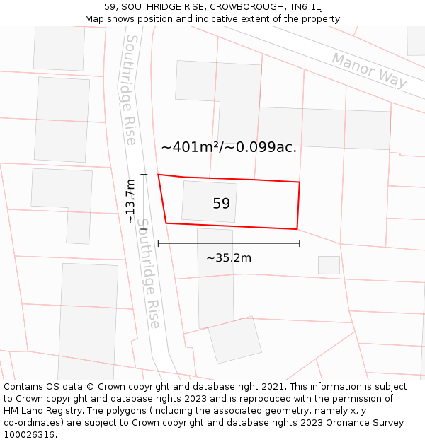 59, SOUTHRIDGE RISE, CROWBOROUGH, TN6 1LJ: Plot and title map