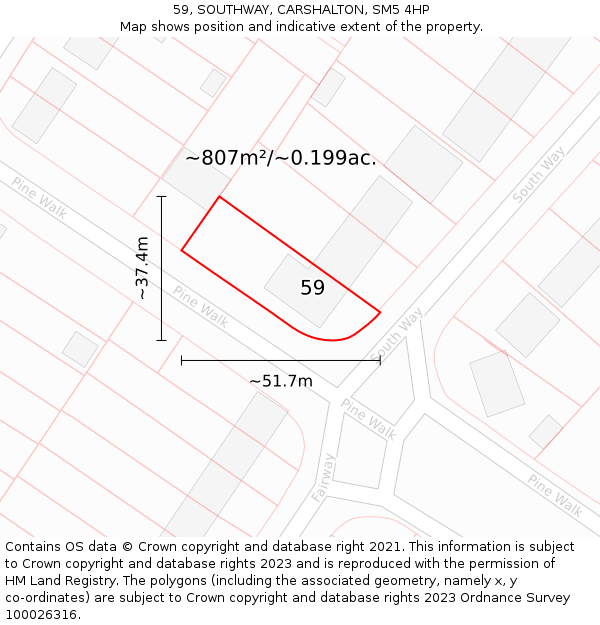 59, SOUTHWAY, CARSHALTON, SM5 4HP: Plot and title map