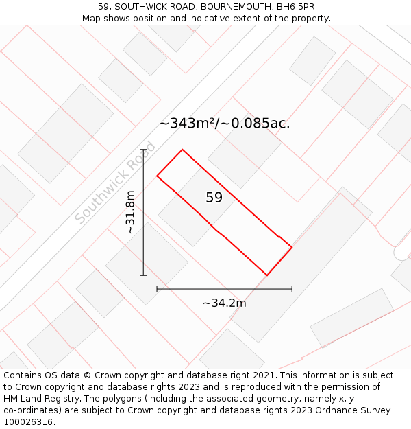 59, SOUTHWICK ROAD, BOURNEMOUTH, BH6 5PR: Plot and title map