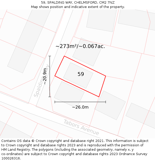 59, SPALDING WAY, CHELMSFORD, CM2 7NZ: Plot and title map