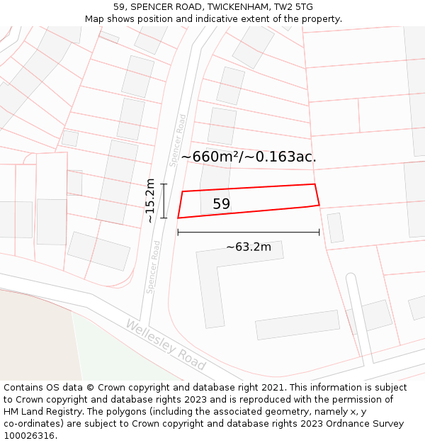 59, SPENCER ROAD, TWICKENHAM, TW2 5TG: Plot and title map