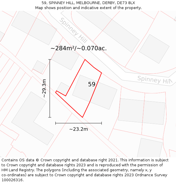 59, SPINNEY HILL, MELBOURNE, DERBY, DE73 8LX: Plot and title map