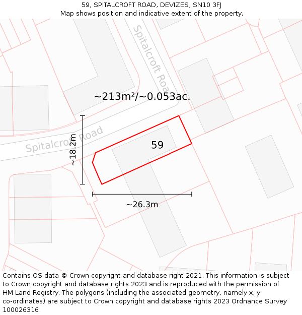 59, SPITALCROFT ROAD, DEVIZES, SN10 3FJ: Plot and title map