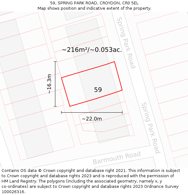 59, SPRING PARK ROAD, CROYDON, CR0 5EL: Plot and title map