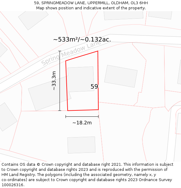 59, SPRINGMEADOW LANE, UPPERMILL, OLDHAM, OL3 6HH: Plot and title map