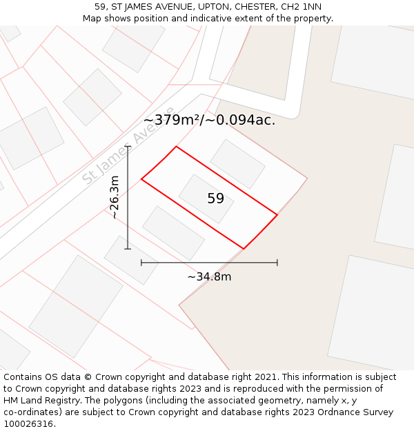 59, ST JAMES AVENUE, UPTON, CHESTER, CH2 1NN: Plot and title map