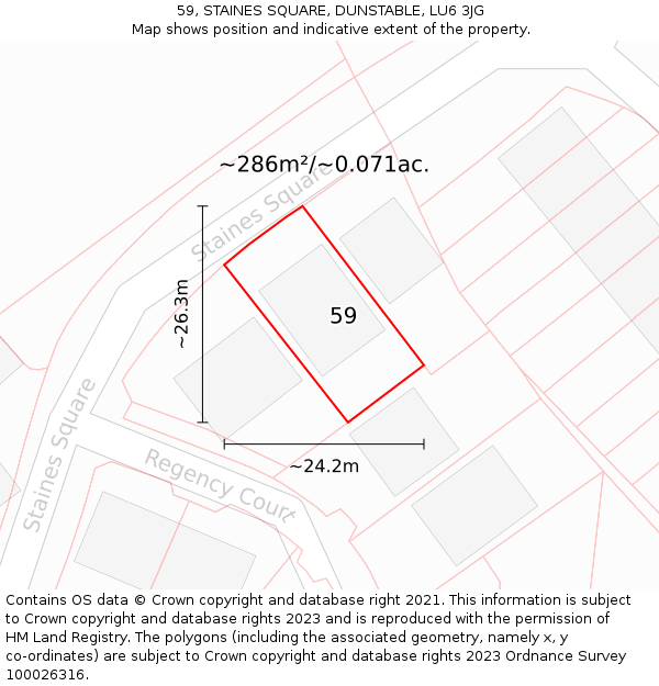 59, STAINES SQUARE, DUNSTABLE, LU6 3JG: Plot and title map