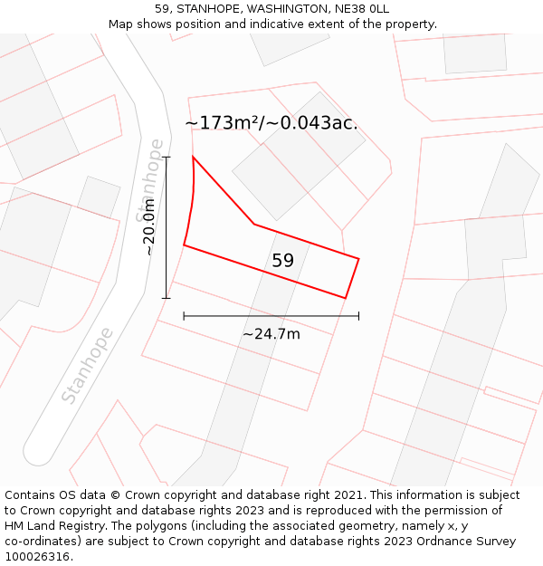 59, STANHOPE, WASHINGTON, NE38 0LL: Plot and title map