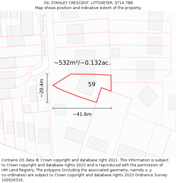59, STANLEY CRESCENT, UTTOXETER, ST14 7BB: Plot and title map