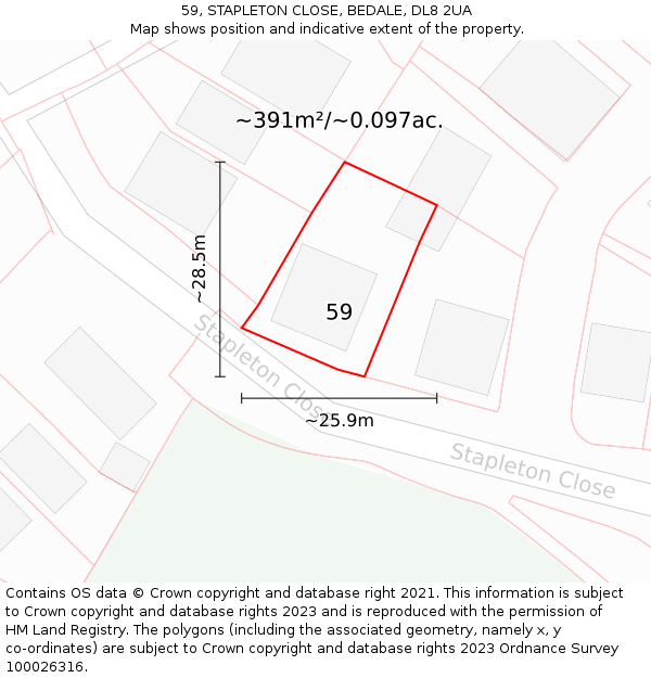 59, STAPLETON CLOSE, BEDALE, DL8 2UA: Plot and title map