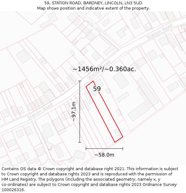 59, STATION ROAD, BARDNEY, LINCOLN, LN3 5UD: Plot and title map