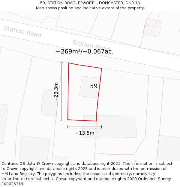 59, STATION ROAD, EPWORTH, DONCASTER, DN9 1JY: Plot and title map