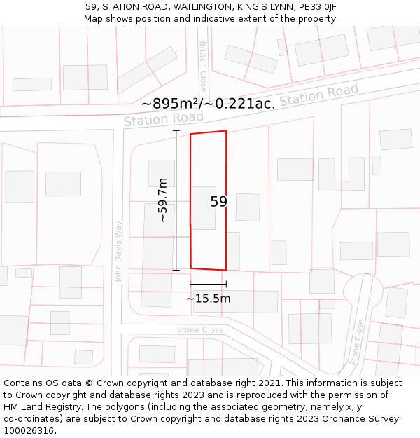 59, STATION ROAD, WATLINGTON, KING'S LYNN, PE33 0JF: Plot and title map