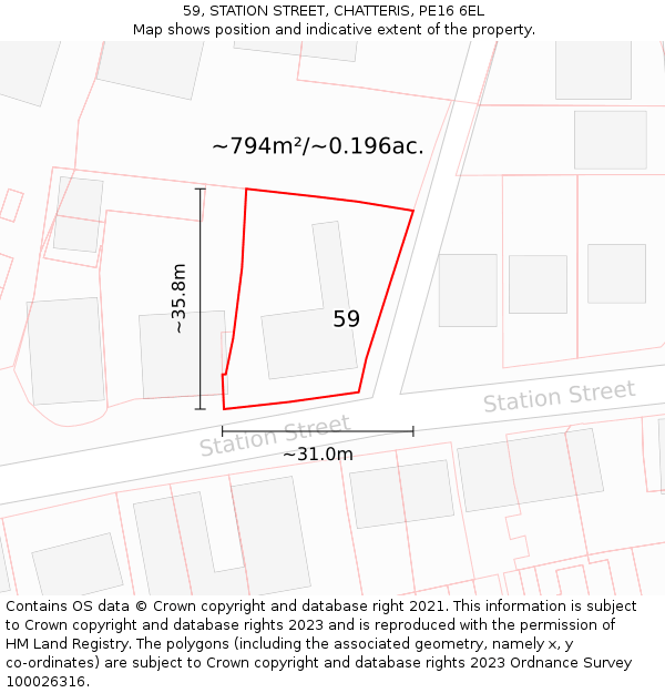 59, STATION STREET, CHATTERIS, PE16 6EL: Plot and title map