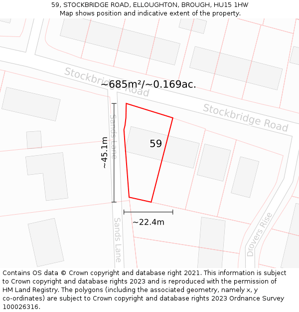 59, STOCKBRIDGE ROAD, ELLOUGHTON, BROUGH, HU15 1HW: Plot and title map