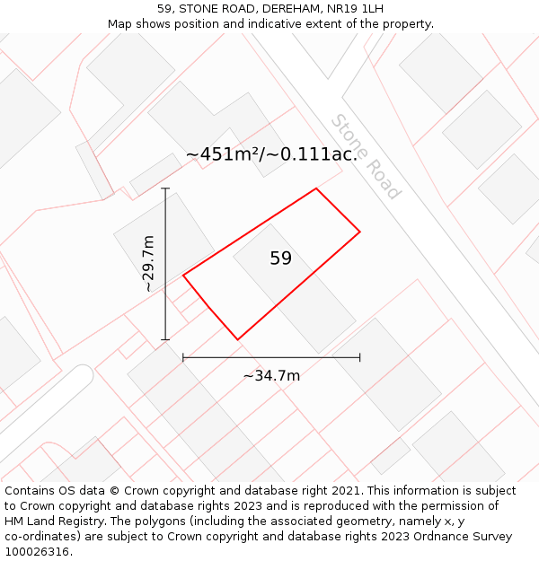 59, STONE ROAD, DEREHAM, NR19 1LH: Plot and title map