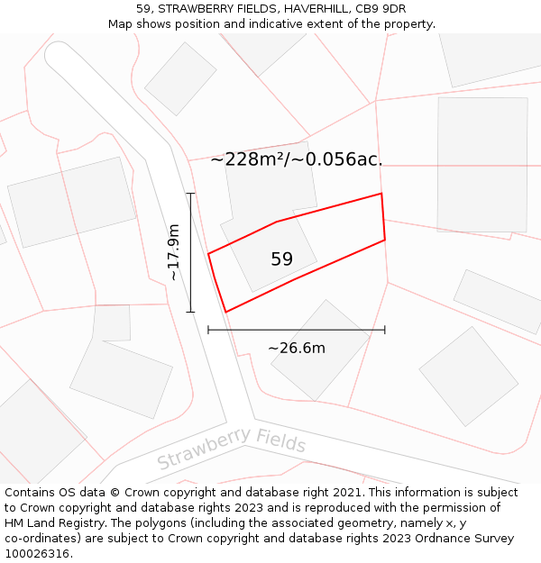 59, STRAWBERRY FIELDS, HAVERHILL, CB9 9DR: Plot and title map
