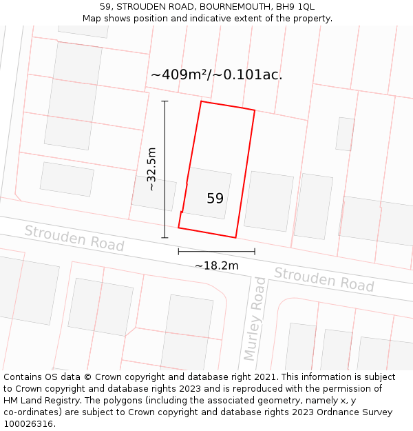 59, STROUDEN ROAD, BOURNEMOUTH, BH9 1QL: Plot and title map