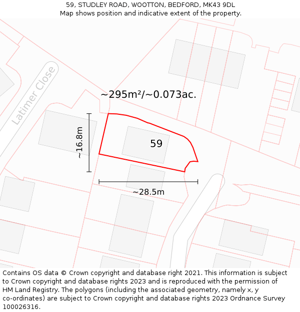 59, STUDLEY ROAD, WOOTTON, BEDFORD, MK43 9DL: Plot and title map