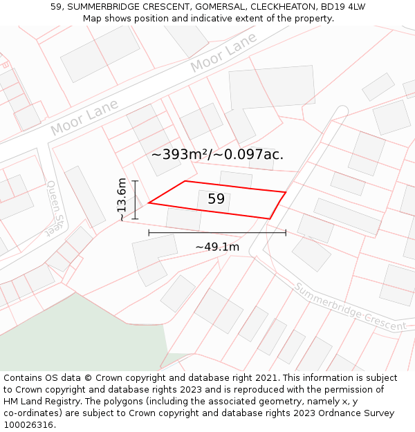 59, SUMMERBRIDGE CRESCENT, GOMERSAL, CLECKHEATON, BD19 4LW: Plot and title map