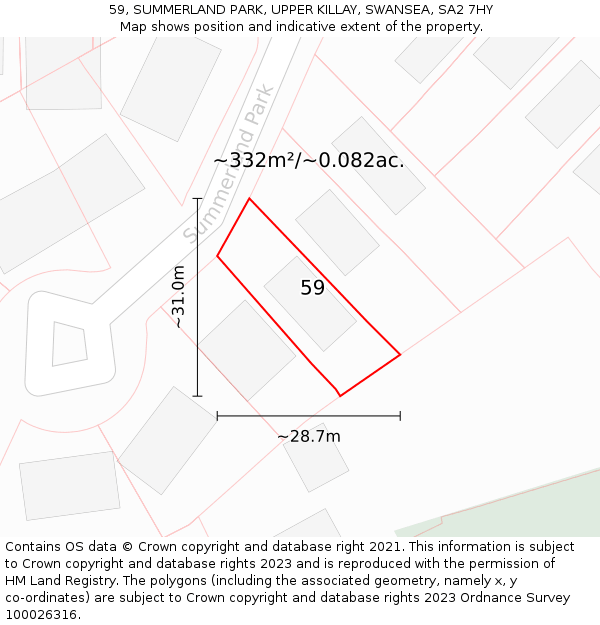 59, SUMMERLAND PARK, UPPER KILLAY, SWANSEA, SA2 7HY: Plot and title map