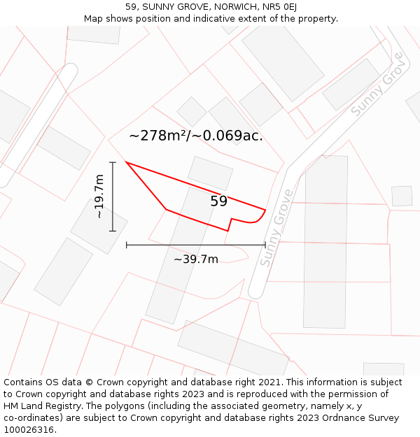 59, SUNNY GROVE, NORWICH, NR5 0EJ: Plot and title map