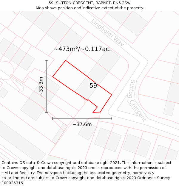 59, SUTTON CRESCENT, BARNET, EN5 2SW: Plot and title map