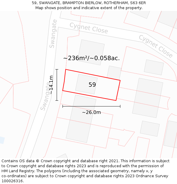 59, SWANGATE, BRAMPTON BIERLOW, ROTHERHAM, S63 6ER: Plot and title map