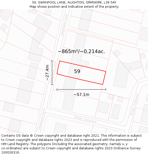 59, SWANPOOL LANE, AUGHTON, ORMSKIRK, L39 5AY: Plot and title map