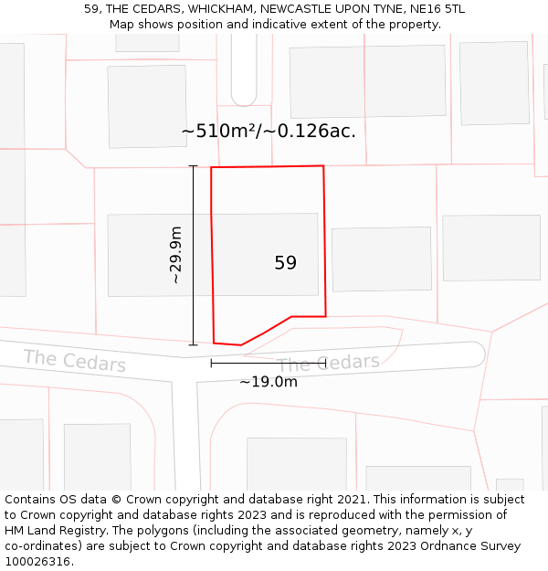 59, THE CEDARS, WHICKHAM, NEWCASTLE UPON TYNE, NE16 5TL: Plot and title map