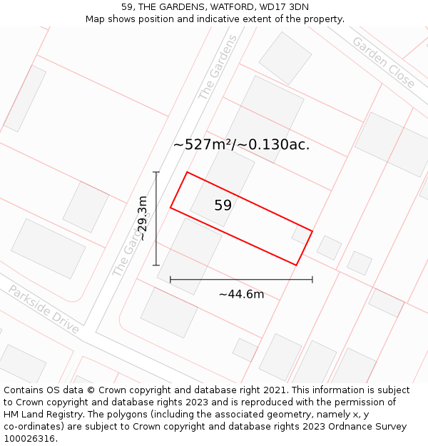 59, THE GARDENS, WATFORD, WD17 3DN: Plot and title map