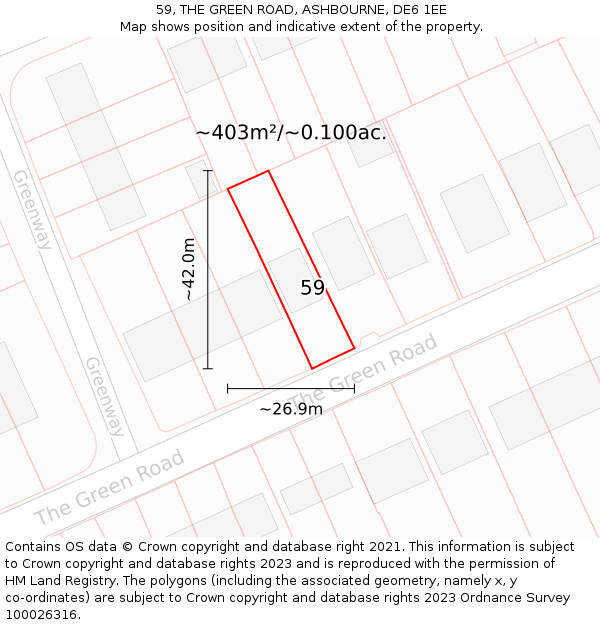 59, THE GREEN ROAD, ASHBOURNE, DE6 1EE: Plot and title map