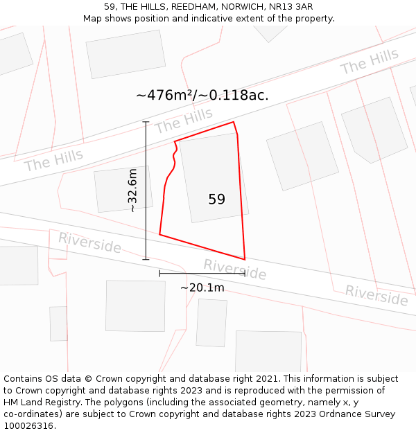 59, THE HILLS, REEDHAM, NORWICH, NR13 3AR: Plot and title map