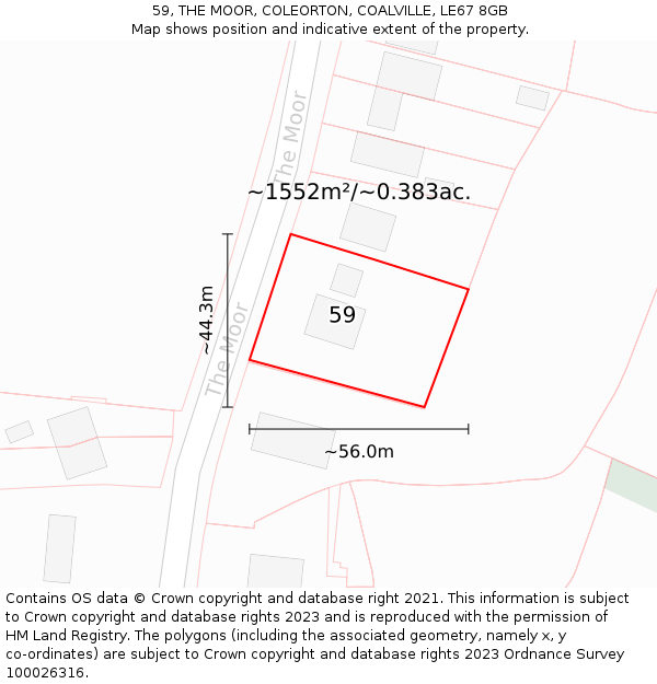 59, THE MOOR, COLEORTON, COALVILLE, LE67 8GB: Plot and title map