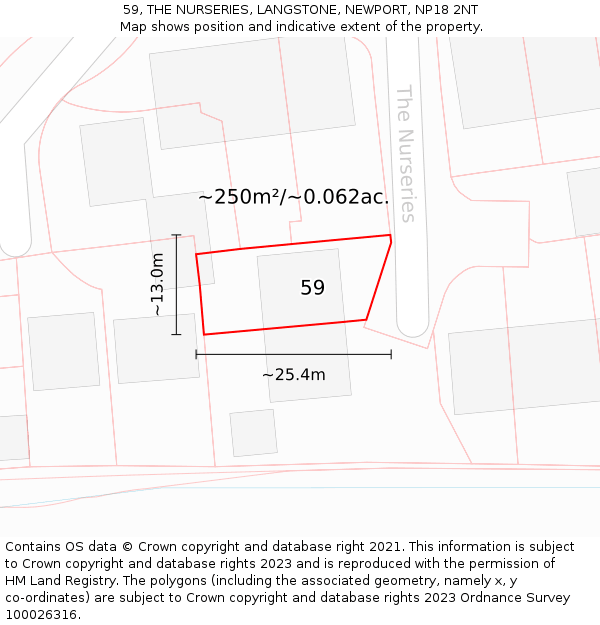59, THE NURSERIES, LANGSTONE, NEWPORT, NP18 2NT: Plot and title map