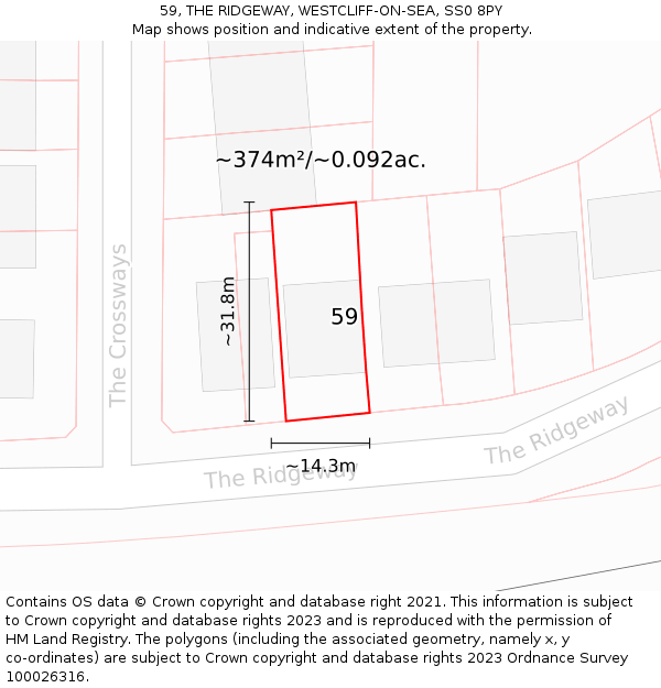 59, THE RIDGEWAY, WESTCLIFF-ON-SEA, SS0 8PY: Plot and title map