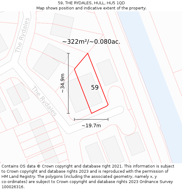 59, THE RYDALES, HULL, HU5 1QD: Plot and title map