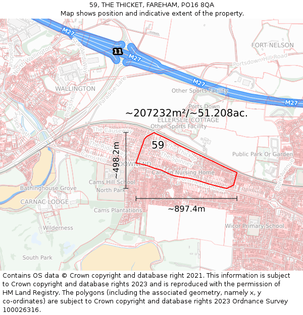 59, THE THICKET, FAREHAM, PO16 8QA: Plot and title map