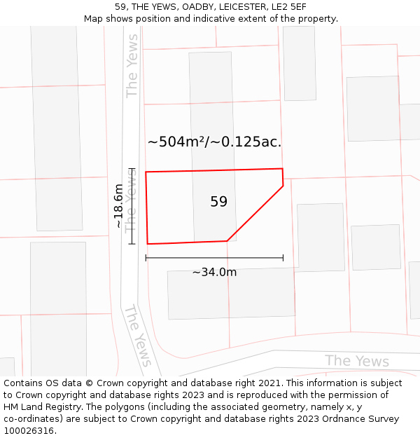 59, THE YEWS, OADBY, LEICESTER, LE2 5EF: Plot and title map