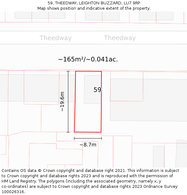 59, THEEDWAY, LEIGHTON BUZZARD, LU7 9RP: Plot and title map